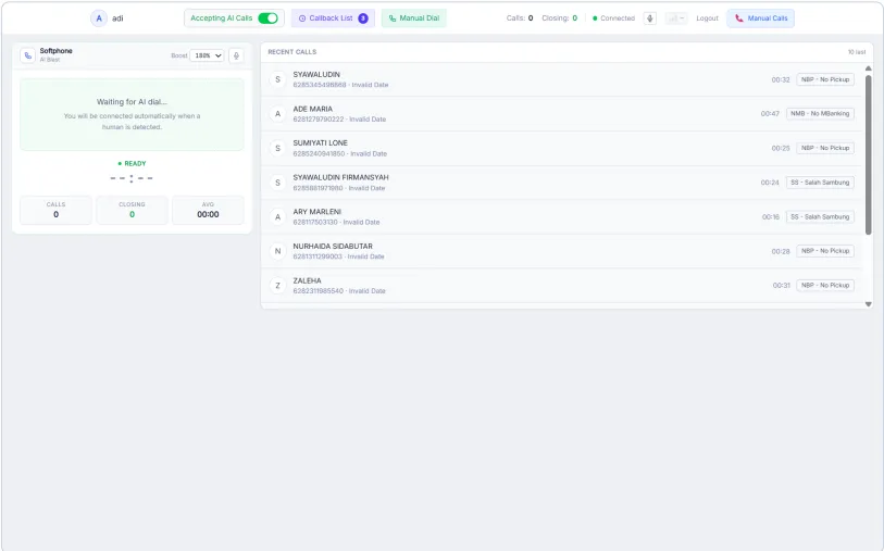 Agent Softphone & Dialing Workspace